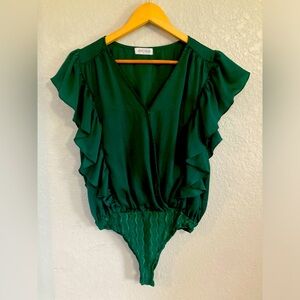 Green Ruffled wrap Bodysuit 🟢 vestique size: M